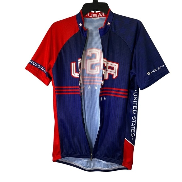 VOLER Men's size M/L USA Cycling Jersey Full zip short sleeves - Red and Blue - Picture 2 of 8